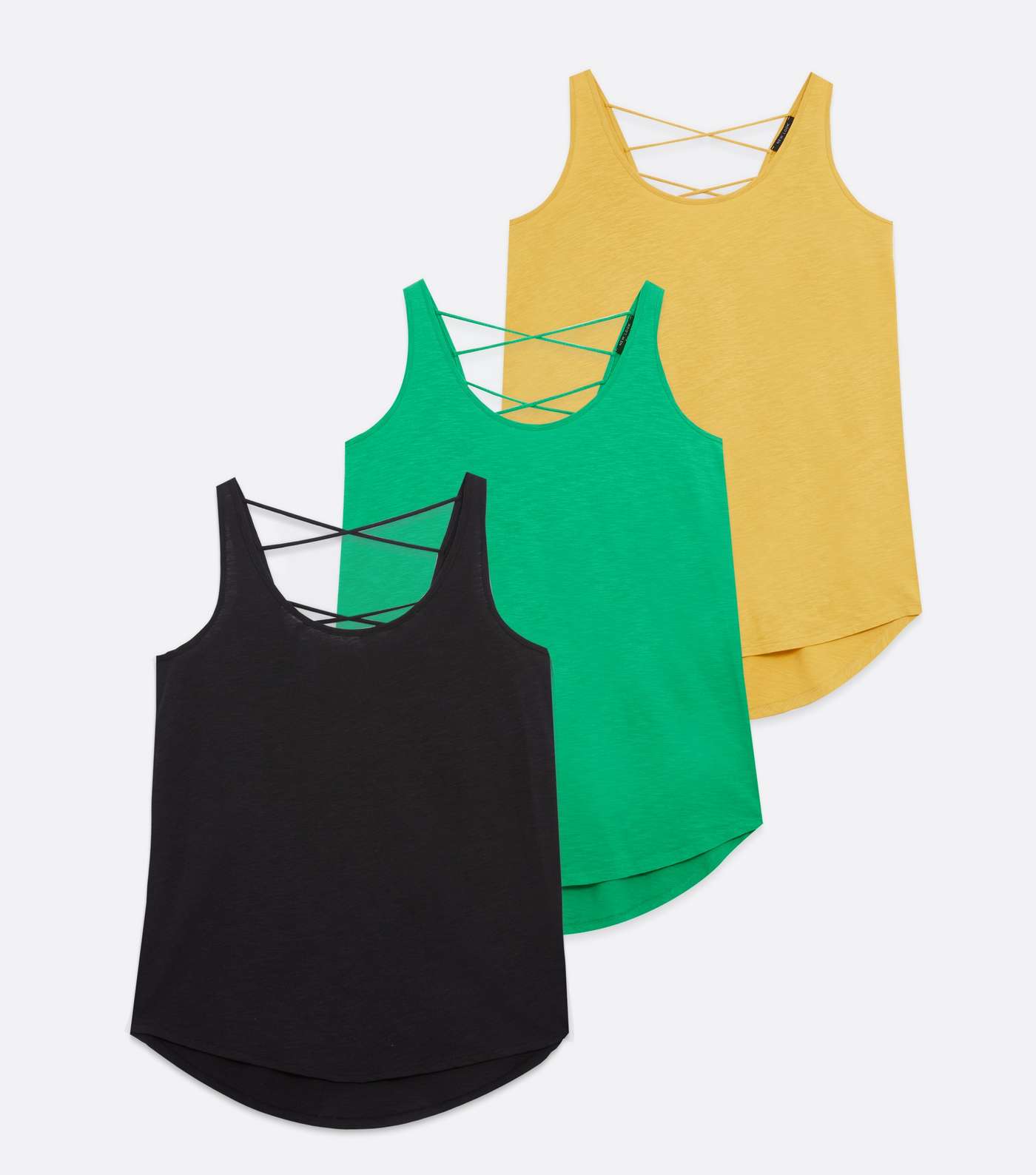Curves 3 Pack Green Mustard and Black Cross Vests Image 5