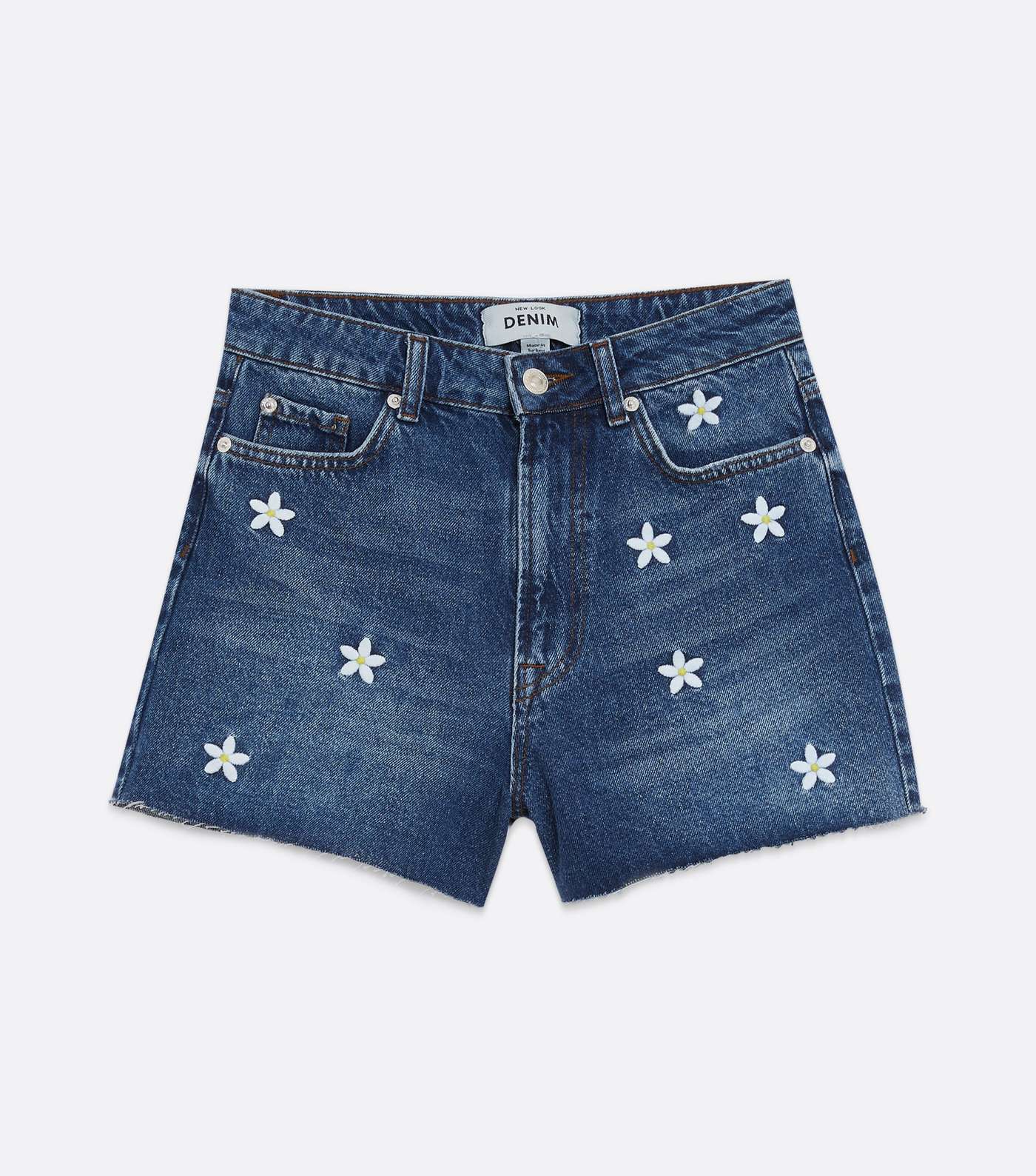 Blue Daisy Embroidered Mom Shorts  Image 5