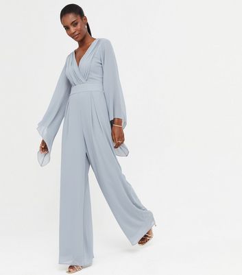 Black Long Sleeve Plunge Flare Jumpsuit | Dressed in Lucy
