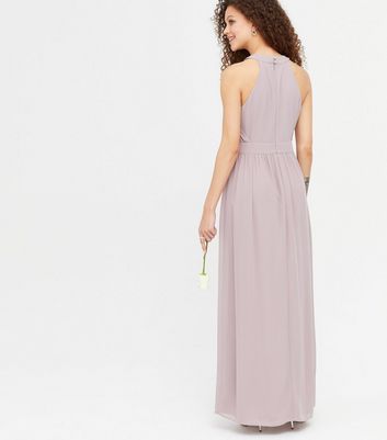 TFNC Petite Lilac Gathered Halter Maxi 