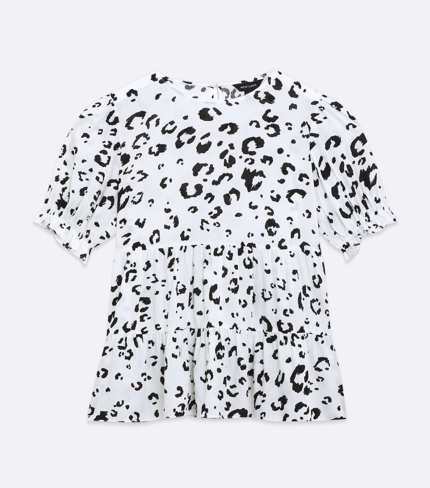 White Leopard Print Frill Peplum Blouse Image 5