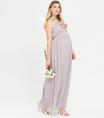 TFNC Maternity Lilac Gathered Halter Maxi Dress