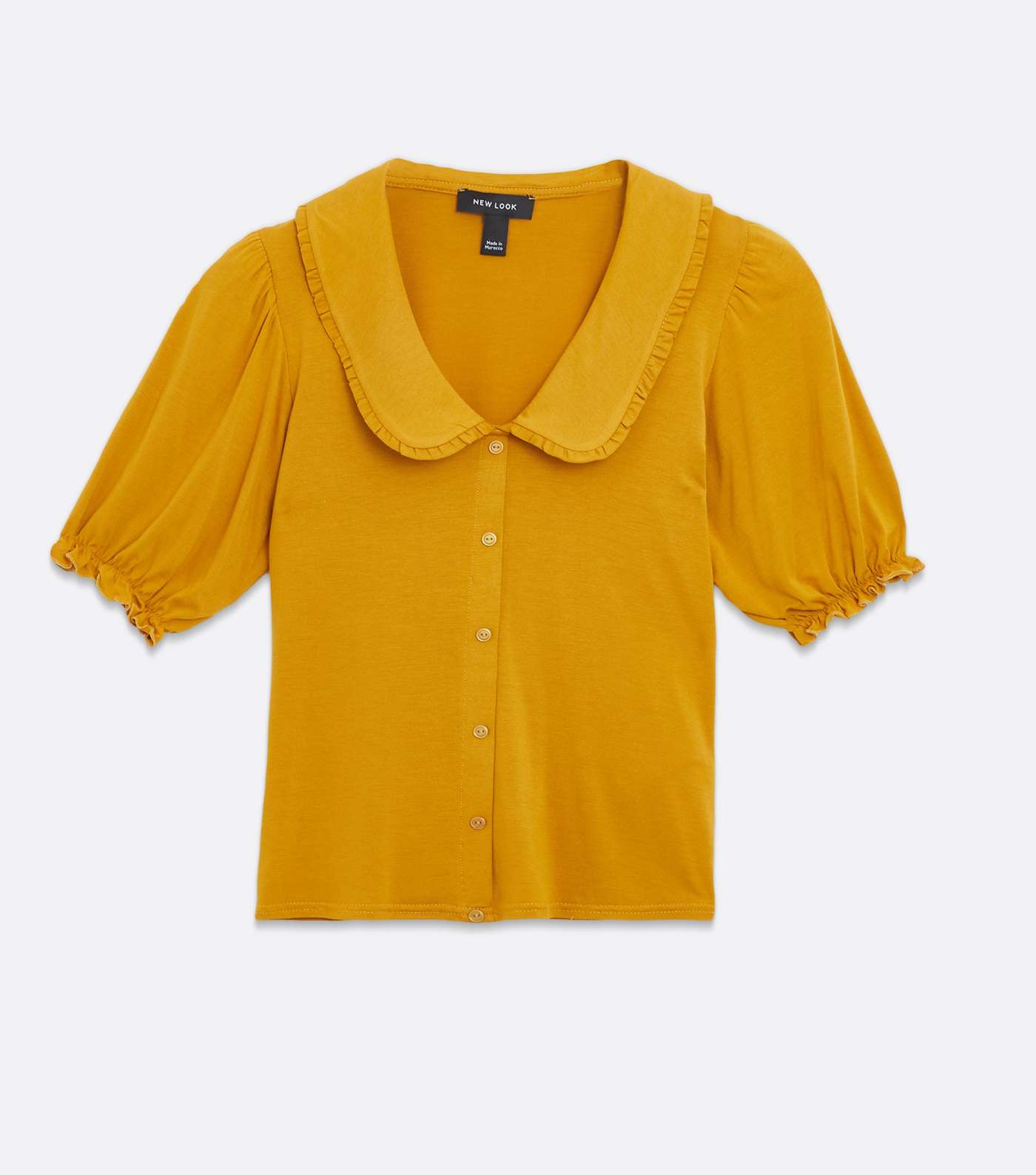 Mustard Frill Collar Button Front T-Shirt Image 5