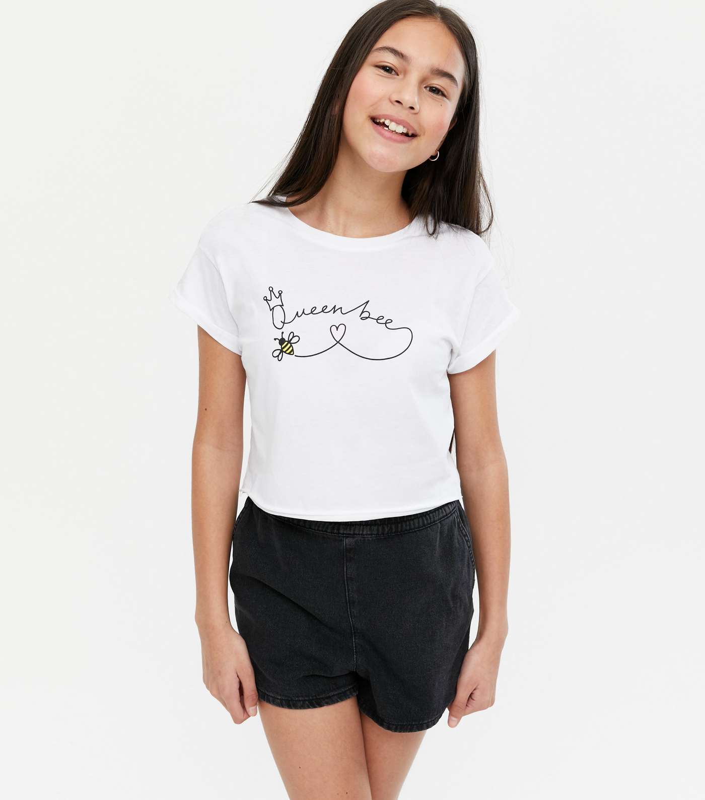 Girls White Queen Bee Logo T-Shirt