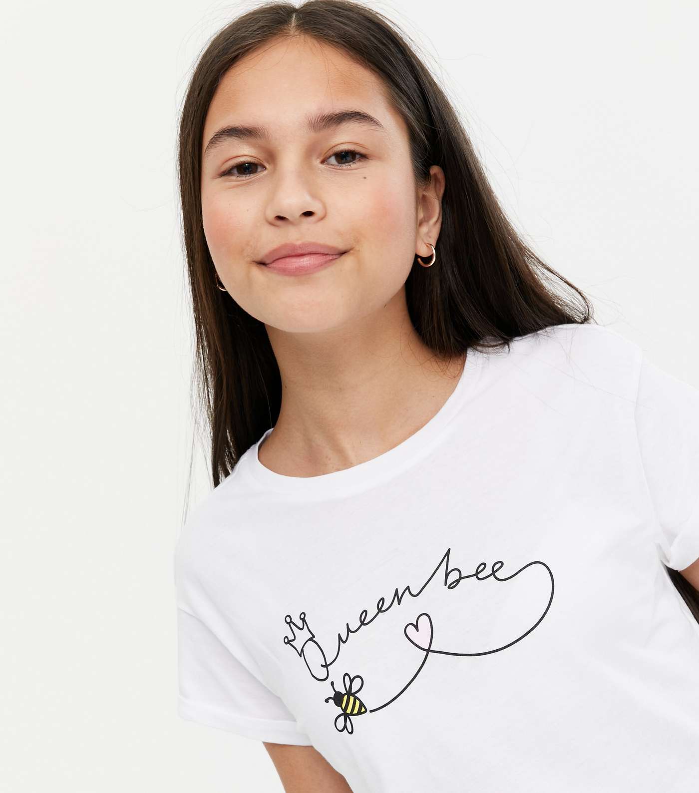 Girls White Queen Bee Logo T-Shirt Image 3