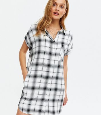 White Check Oversized Shirt Dress | New 