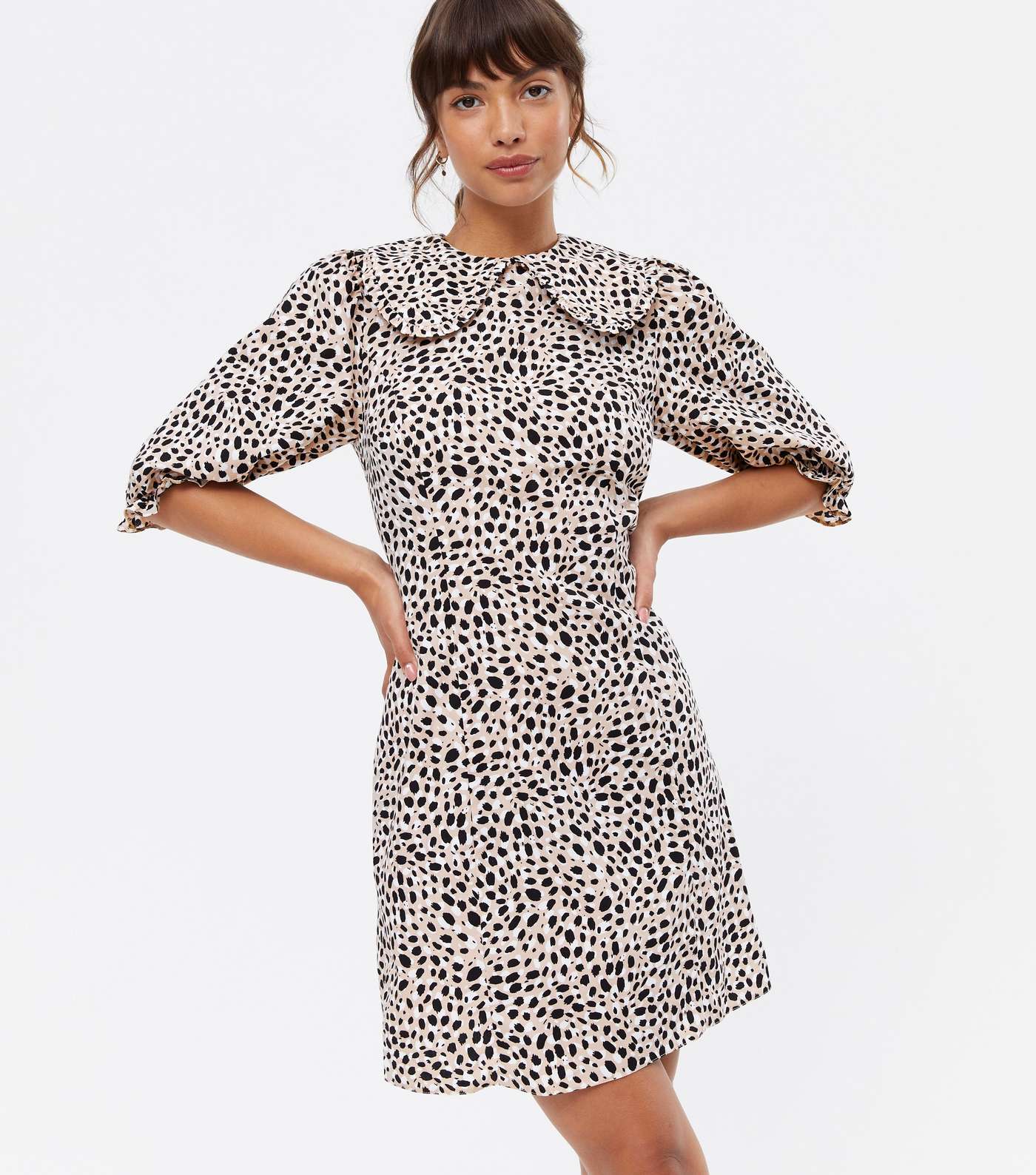 Brown Leopard Print Frill Collar Mini Dress