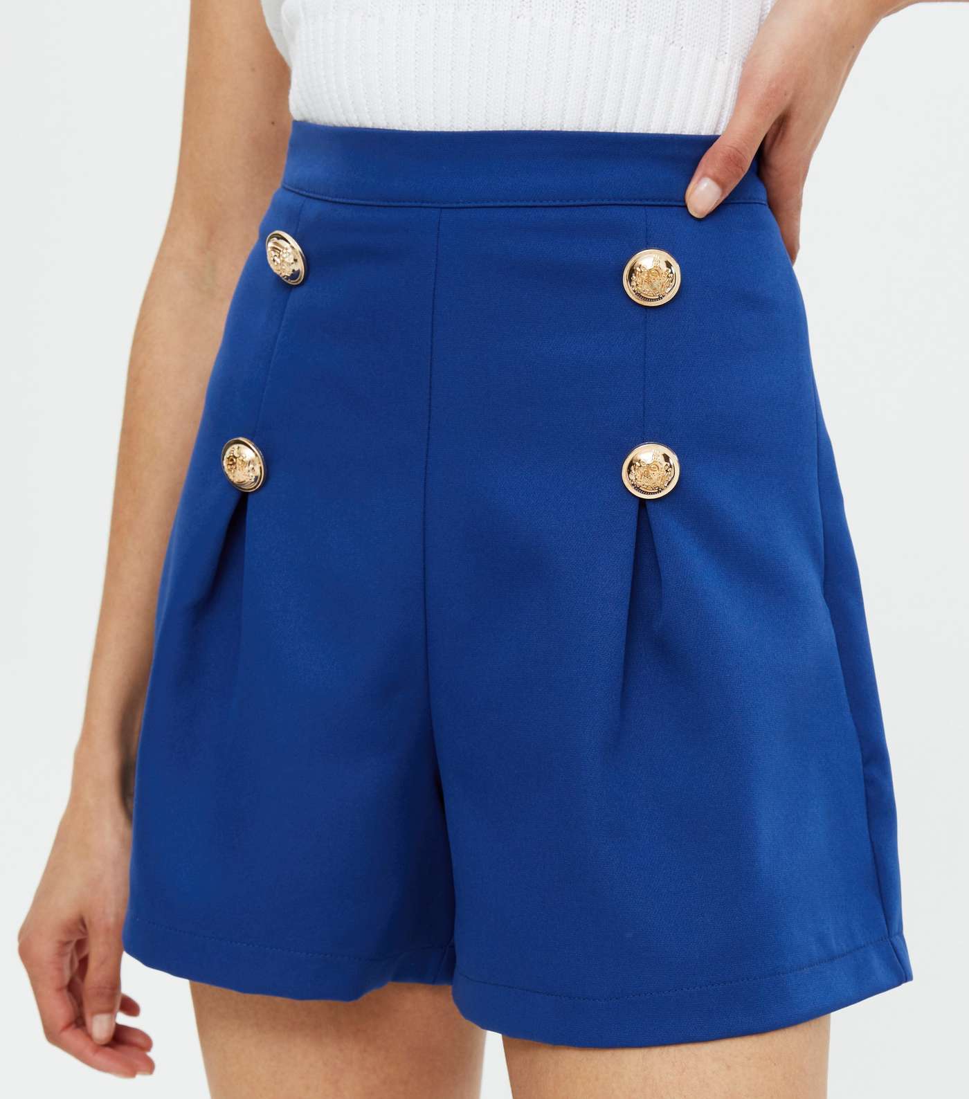 Bright Blue Button Front Utility Shorts Image 3
