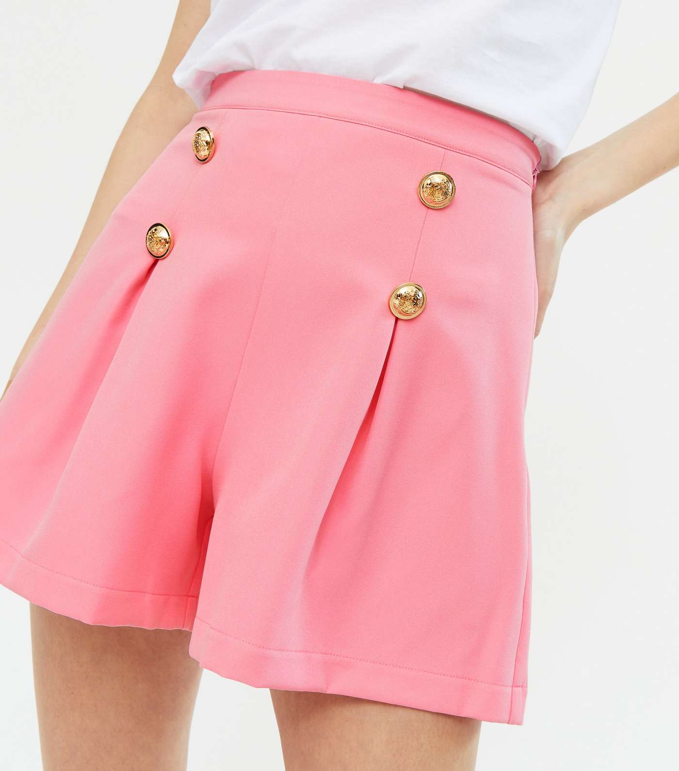 Bright Pink Button Front Utility Shorts  Image 3