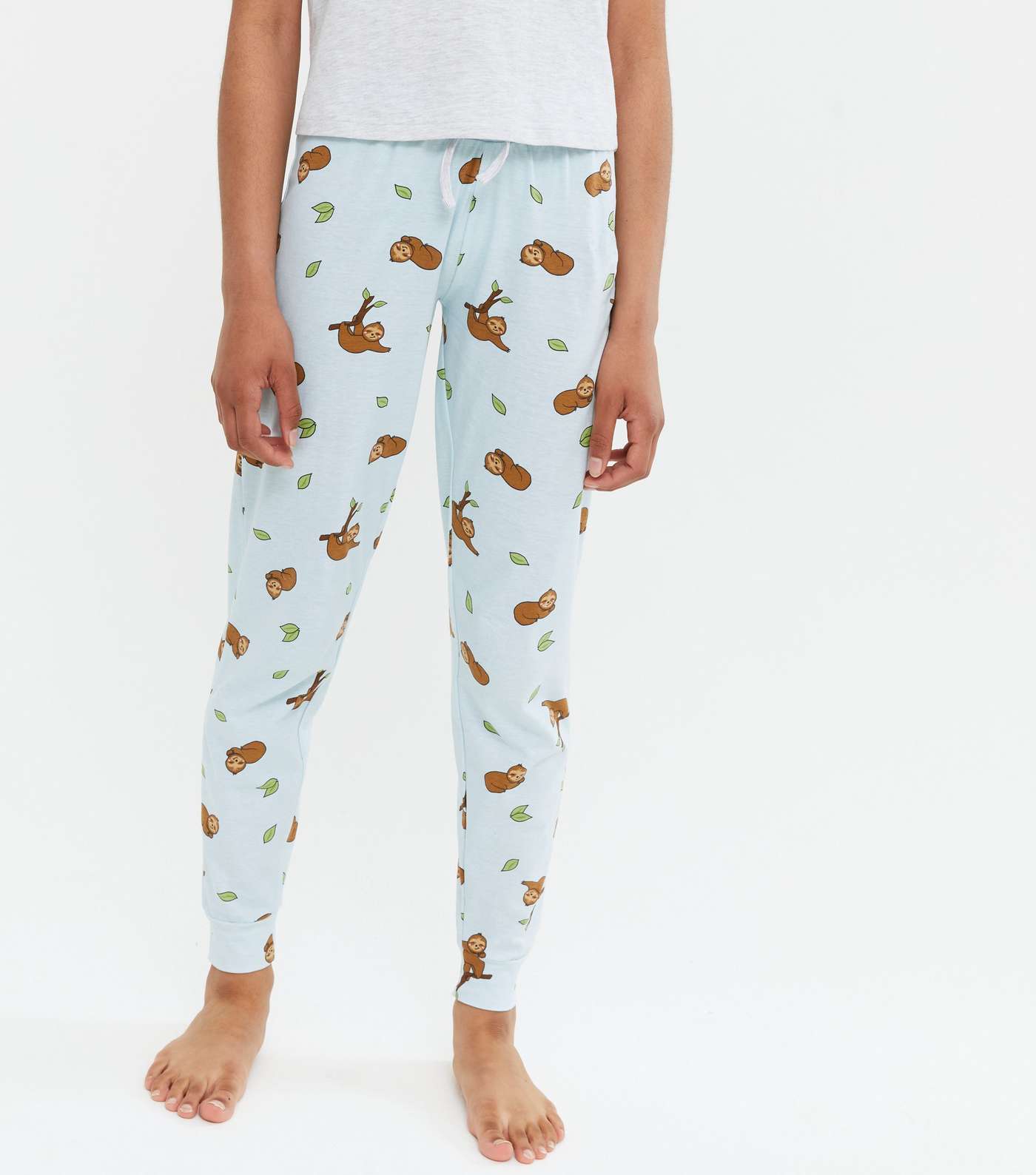 Girls Light Grey Wanna Hang Logo Sloth Jogger Pyjama Set Image 3