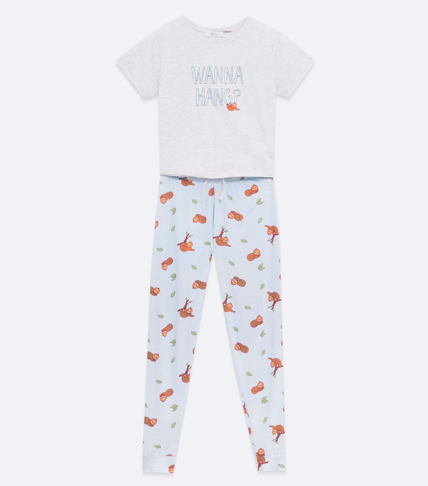 Girls Light Grey Wanna Hang Logo Sloth Jogger Pyjama Set Image 5