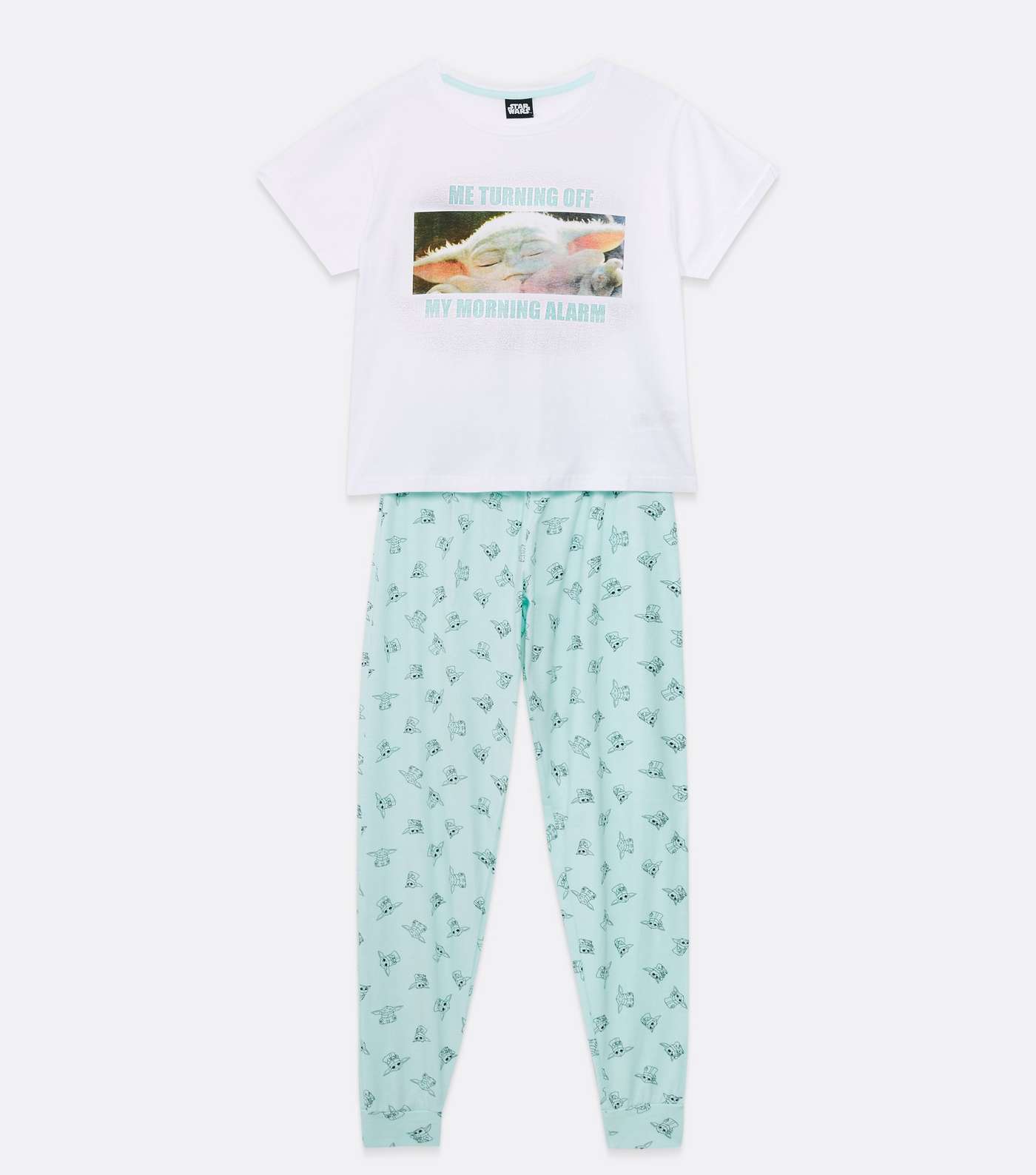 Girls White Pyjama Set with Disney Baby Yoda Star Wars Meme Logo Image 5