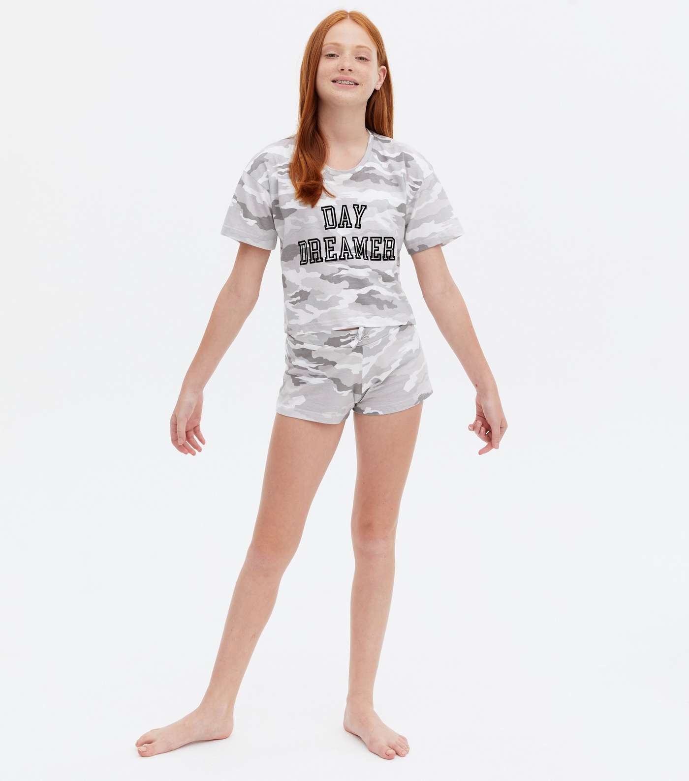 Girls Light Grey Camo Day Dreamer Logo Short Pyjama Set