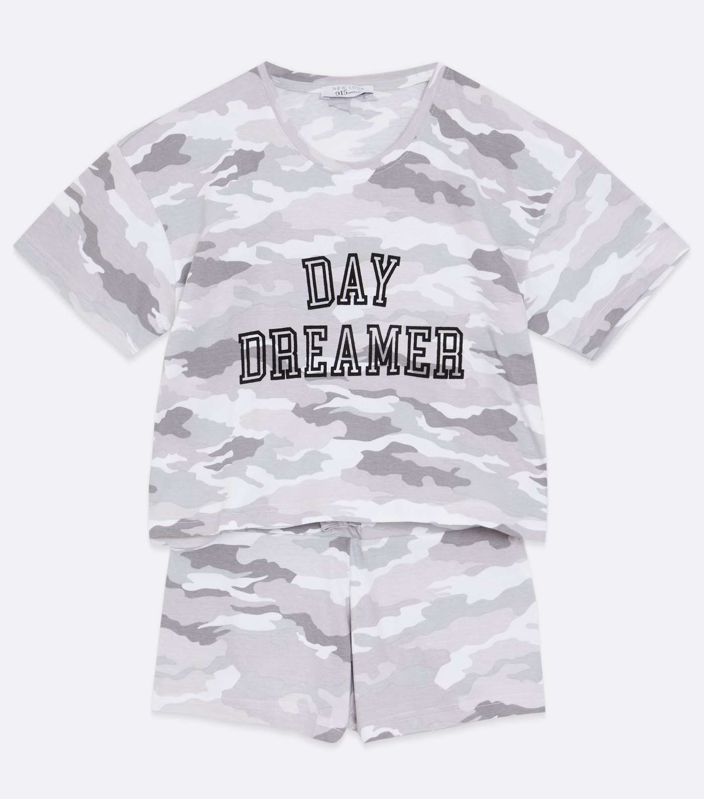Girls Light Grey Camo Day Dreamer Logo Short Pyjama Set Image 5