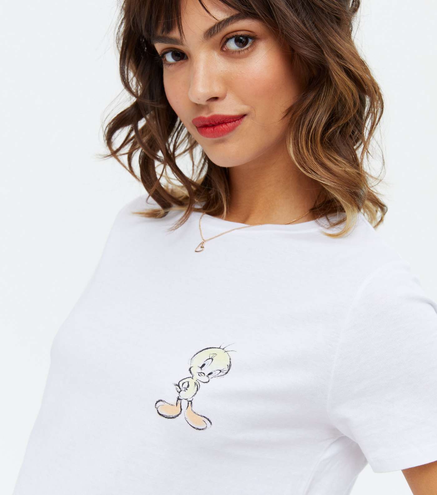 White Looney Tunes Tweetie Pie Pocket Logo T-Shirt Image 3