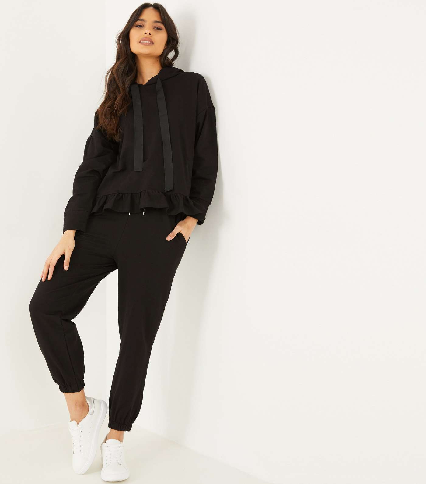 QUIZ Black Frill Hoodie and Joggers Set