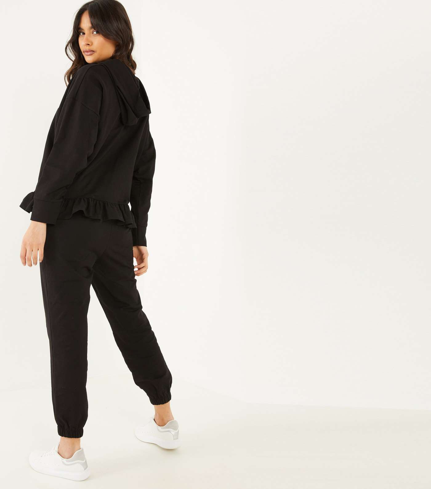 QUIZ Black Frill Hoodie and Joggers Set Image 3