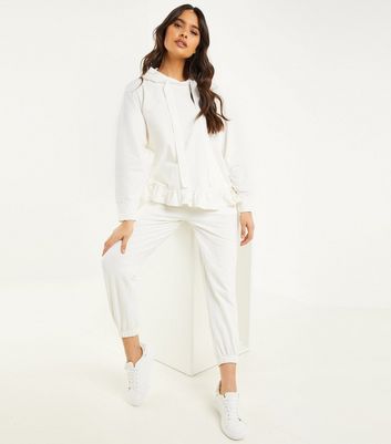 QUIZ Cream Frill Hoodie and Joggers Set 