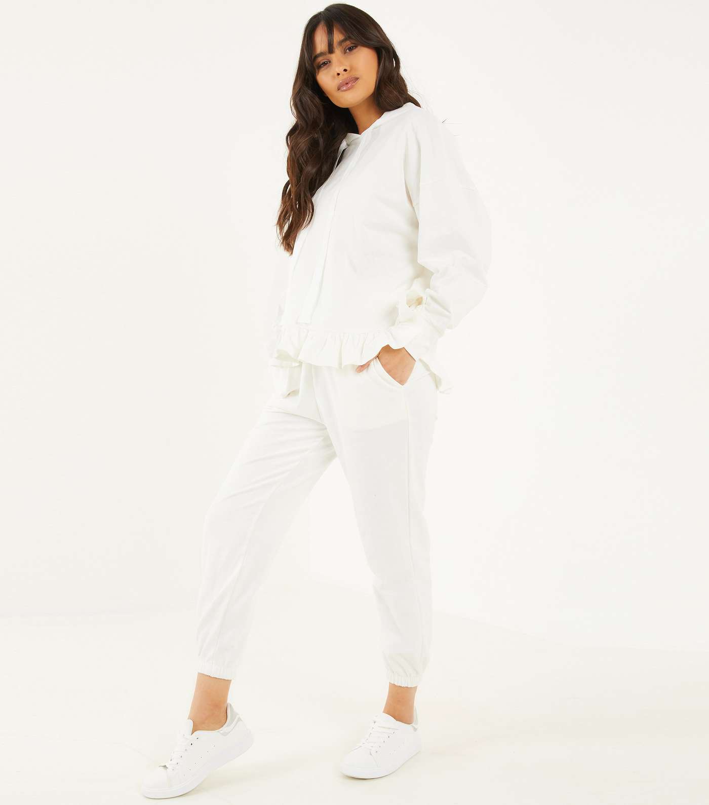 QUIZ Cream Frill Hoodie and Joggers Set Image 2