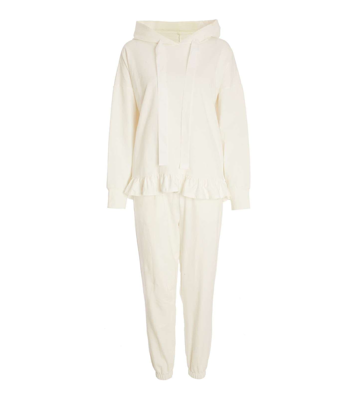 QUIZ Cream Frill Hoodie and Joggers Set Image 4