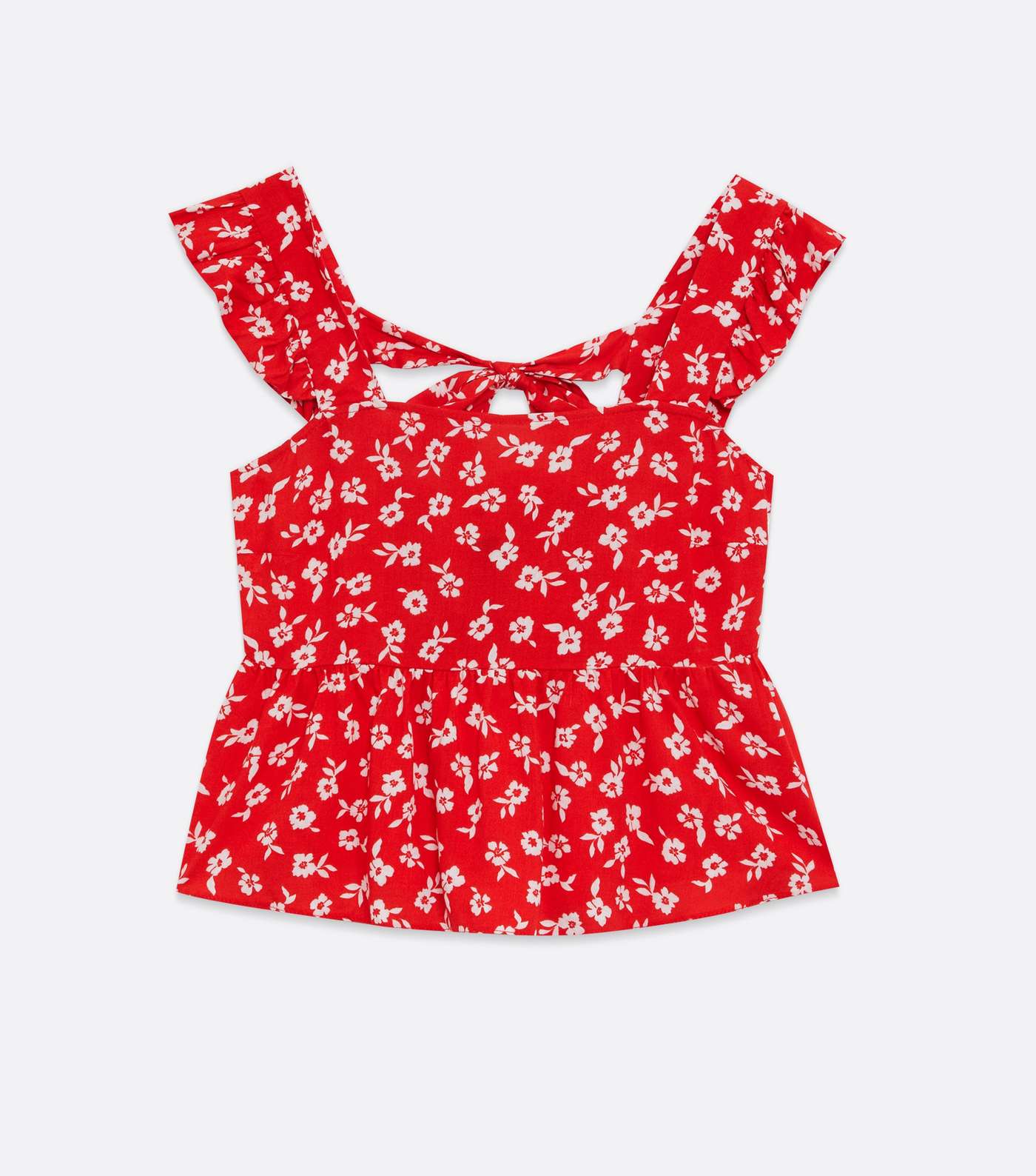 Red Ditsy Floral Frill Tie Back Peplum Cami  Image 5