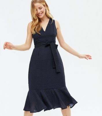 navy ruffle hem dress