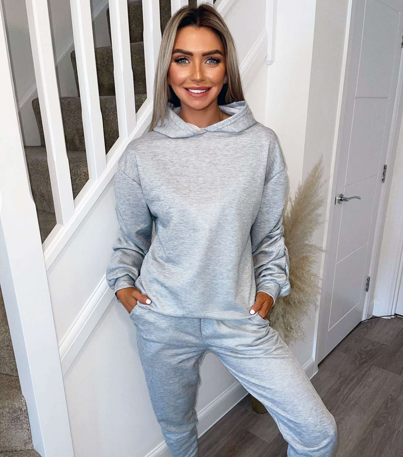 AX Paris Grey Ruched Sleeve Hoodie and Jogger Lounge Set Image 2