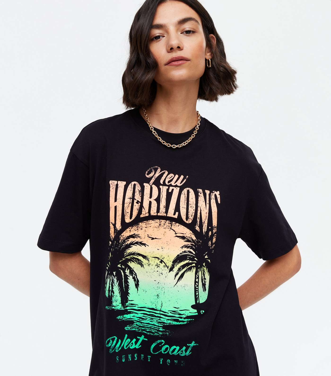 Black Acid Wash Horizons Logo Oversized T-Shirt