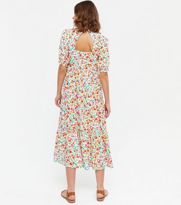 white puff sleeve midi dress