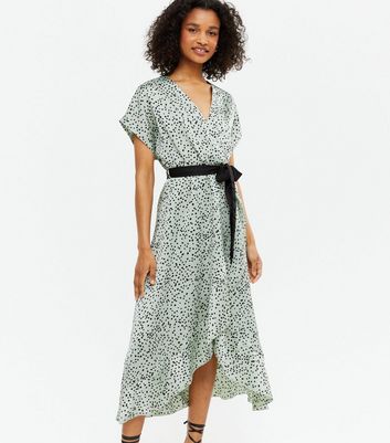 green animal print wrap dress