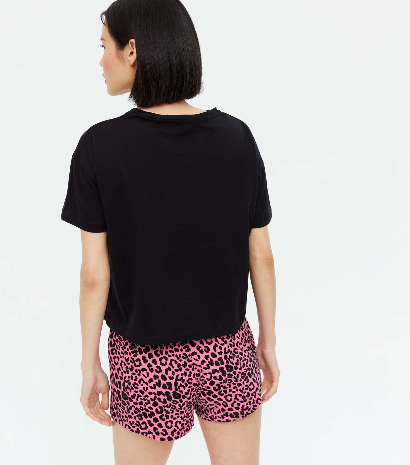 Black Leopard Print Bow Logo Short Pyjama Set Image 4