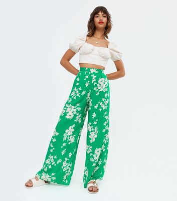 Cameo Rose Green Leopard Print Pleated Wide Leg Trousers  New Look