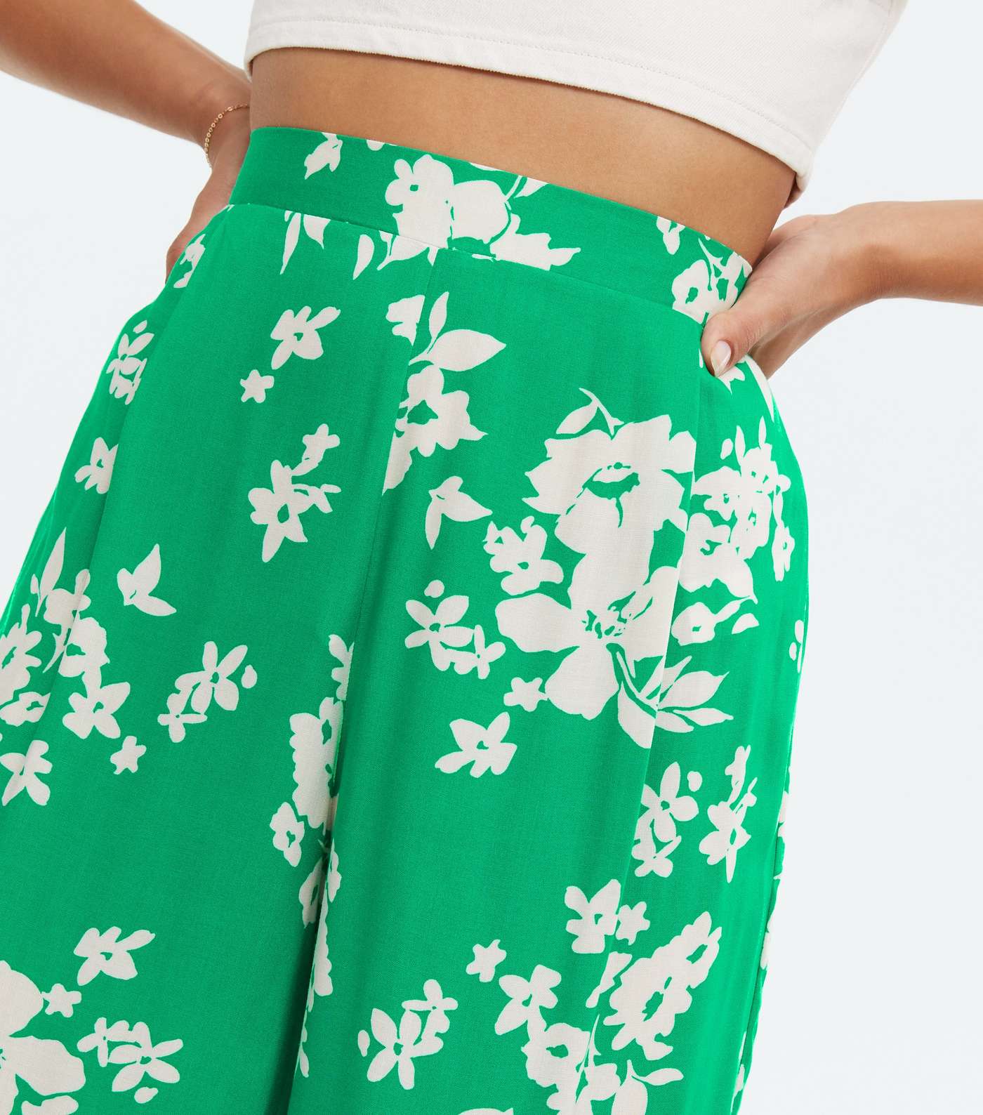Green Floral Wide Leg Trousers Image 3
