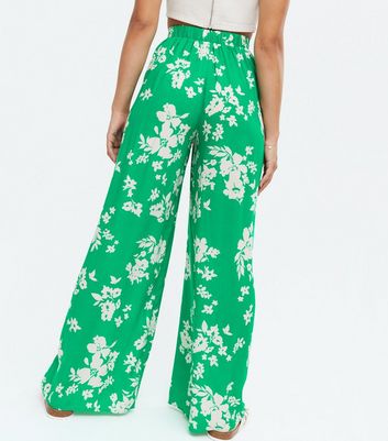 Green Floral Wide Leg Trousers | New Look