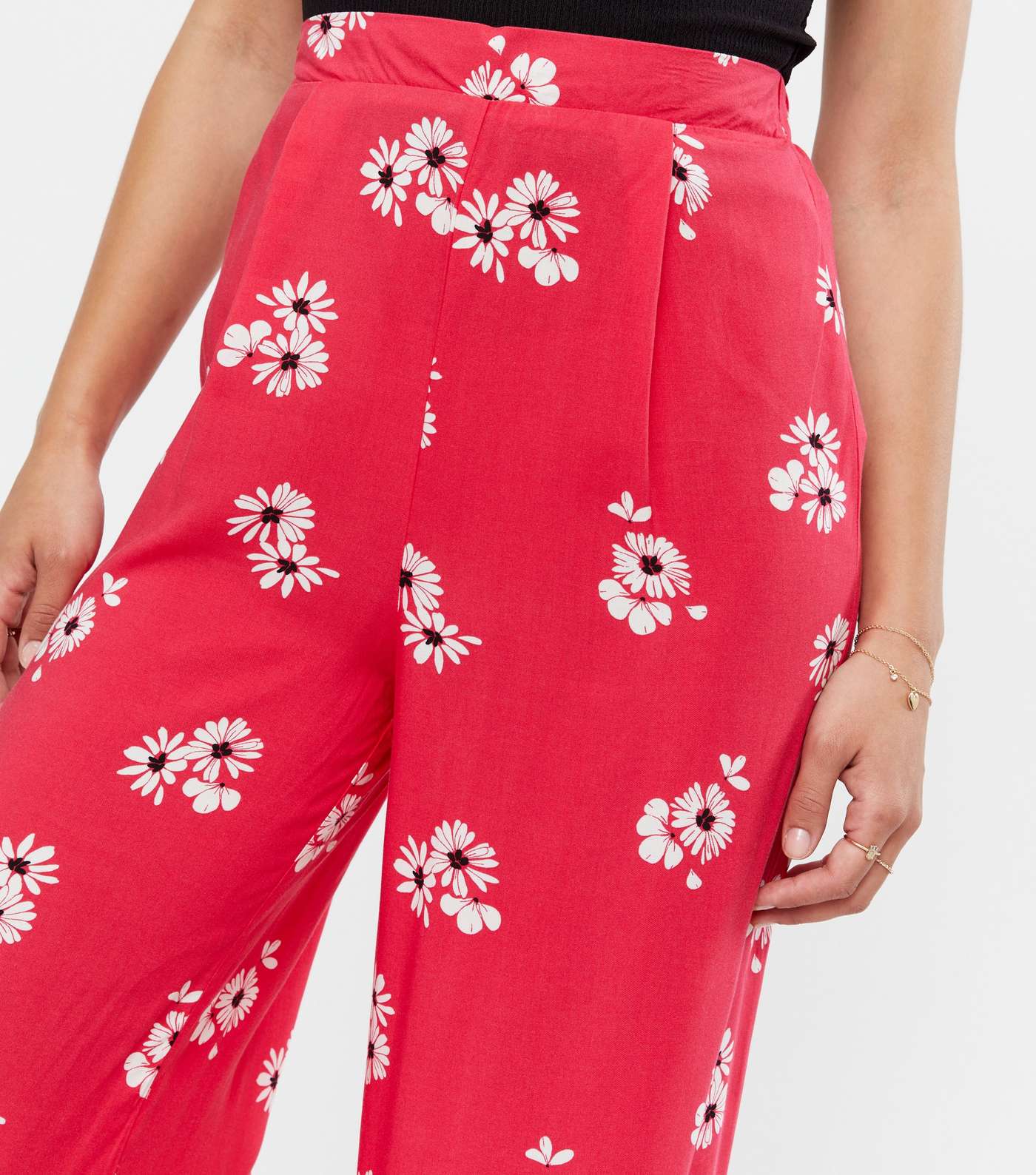 Red Floral High Waist Wide Leg Trousers Image 3