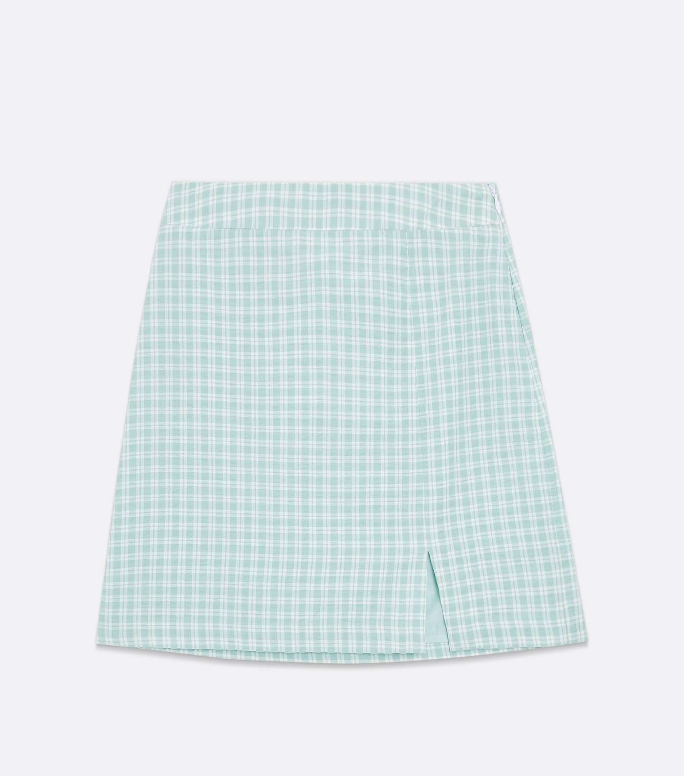 Mint Green Check High Waist Split Hem Mini Skirt Image 5