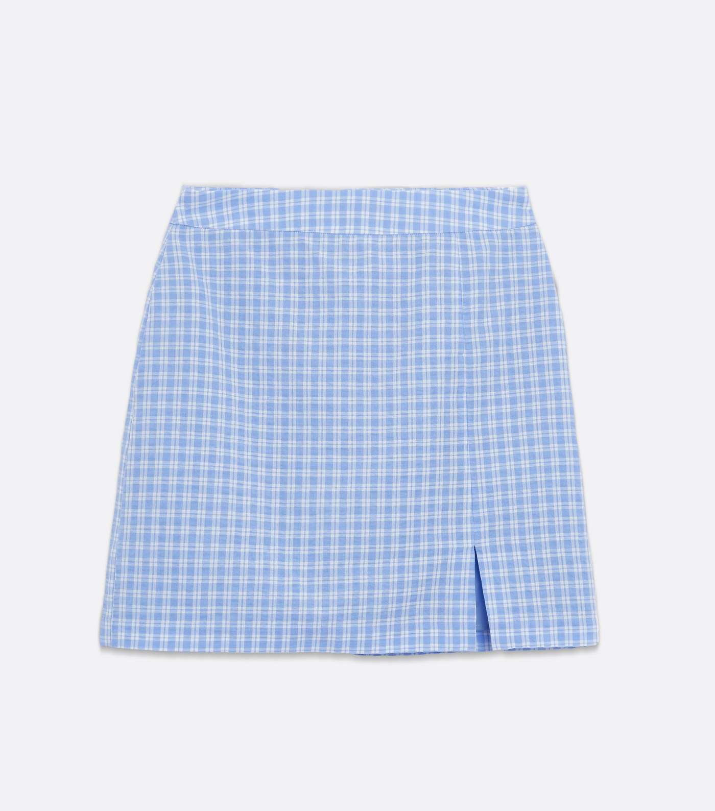 Blue Check High Waist Split Hem Mini Skirt Image 5
