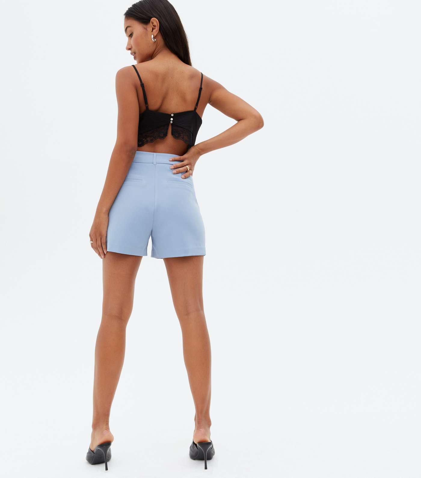 Pale Blue Belted High Waist Shorts Image 4