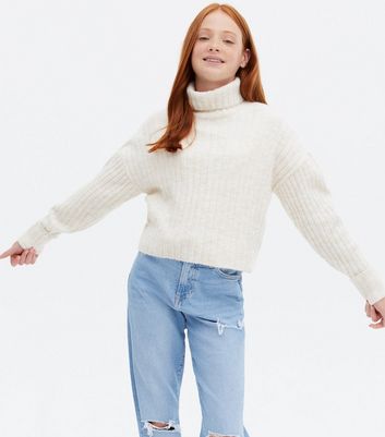 cream ribbed polo neck