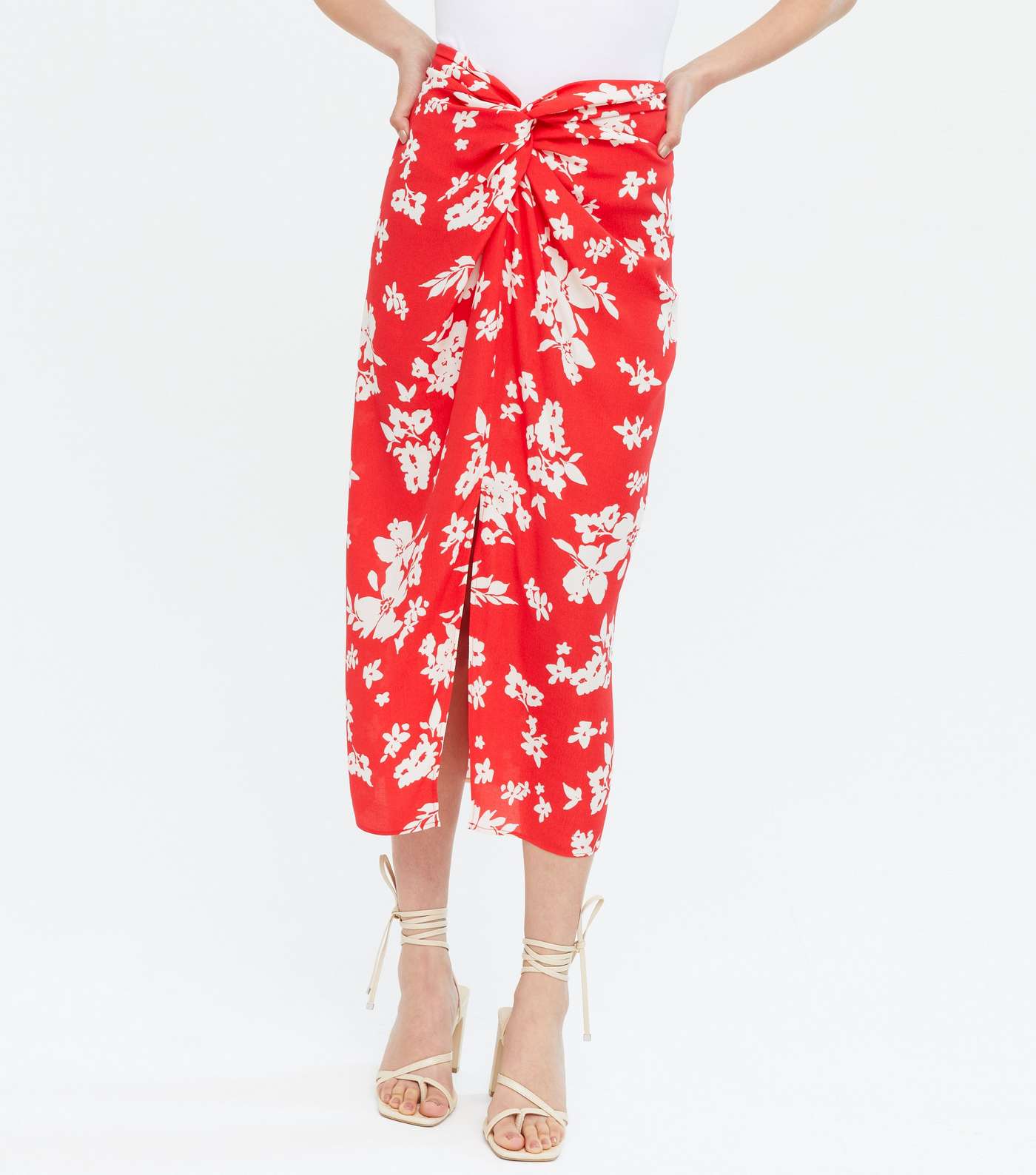 Red Floral Knot Front Midi Skirt  Image 2