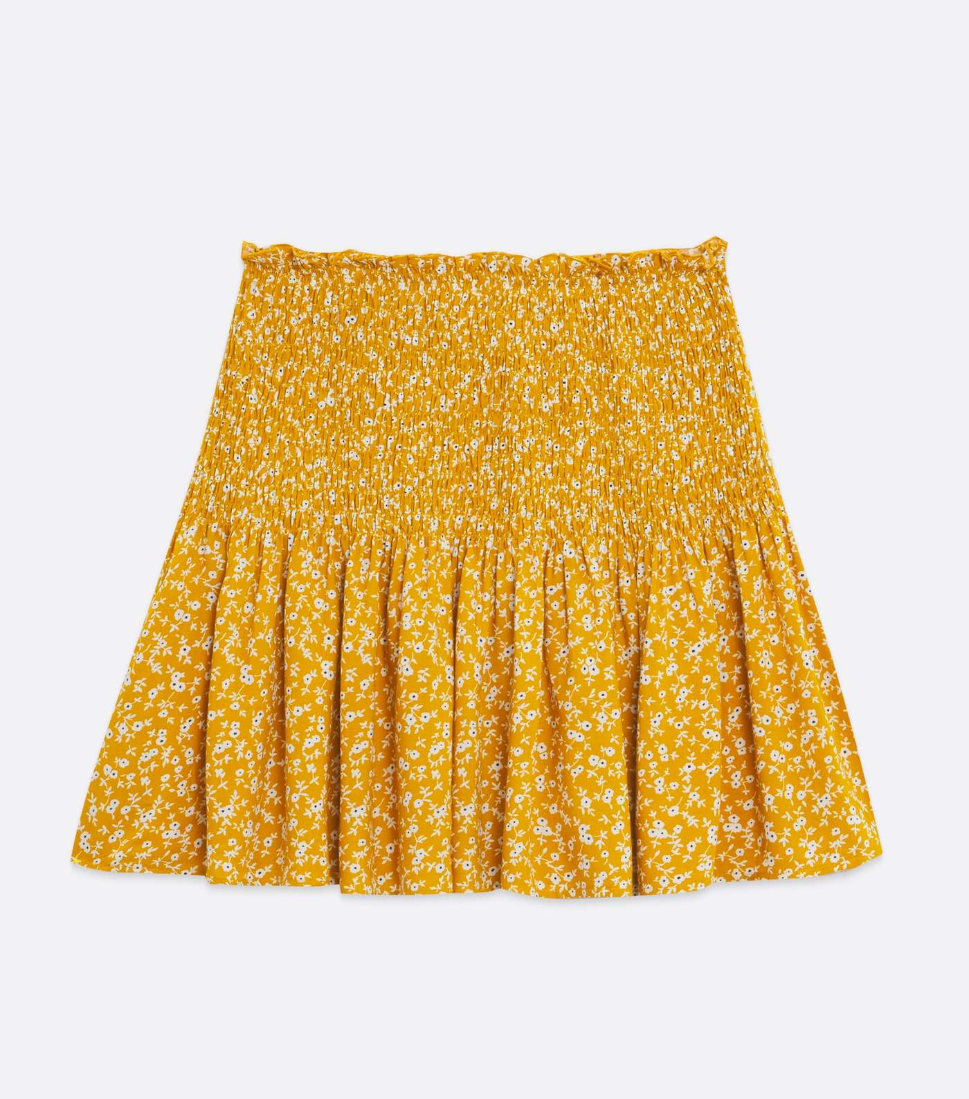 Mustard Floral Shirred Mini Skirt Image 5
