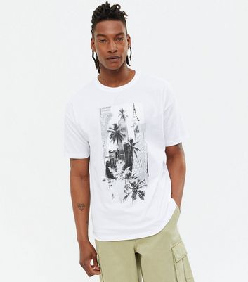 White Palm Tree Logo T-Shirt | New Look