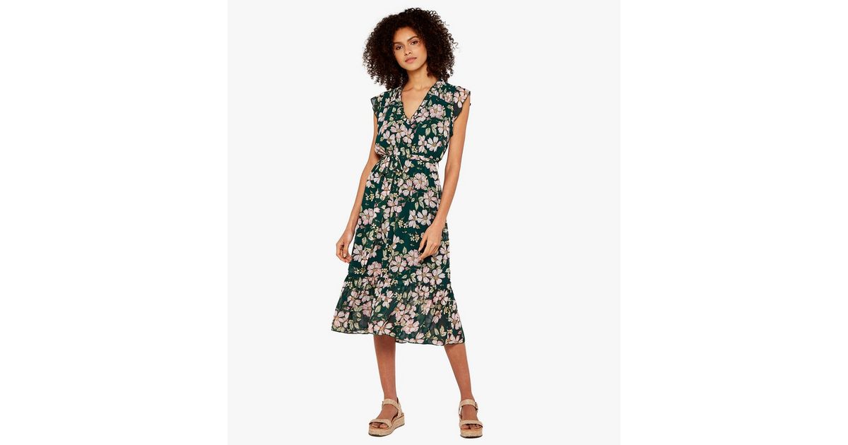 Apricot Green Floral Midi Smock Dress New Look