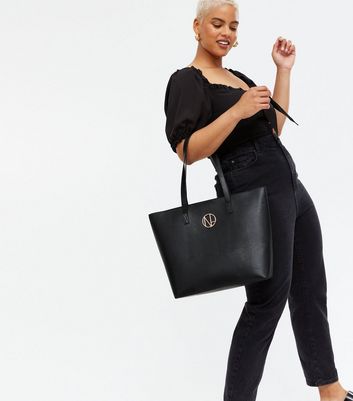 Black Faux Snake Embellished Tote Bag