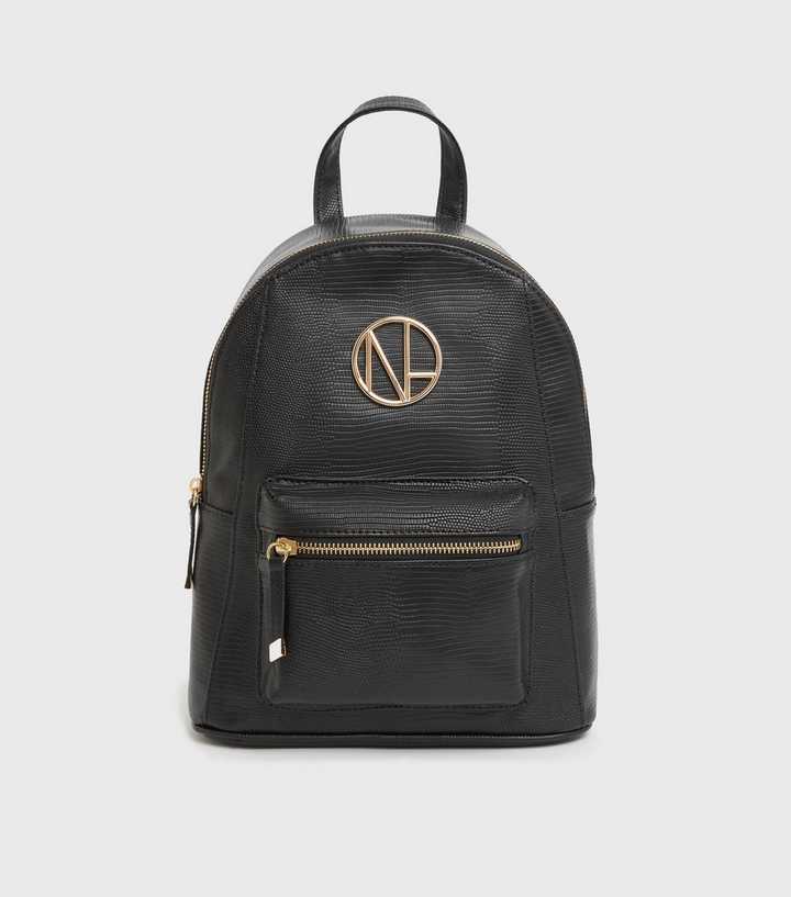 beroemd Permanent IJver Black Leather-Look NL Logo Backpack | New Look