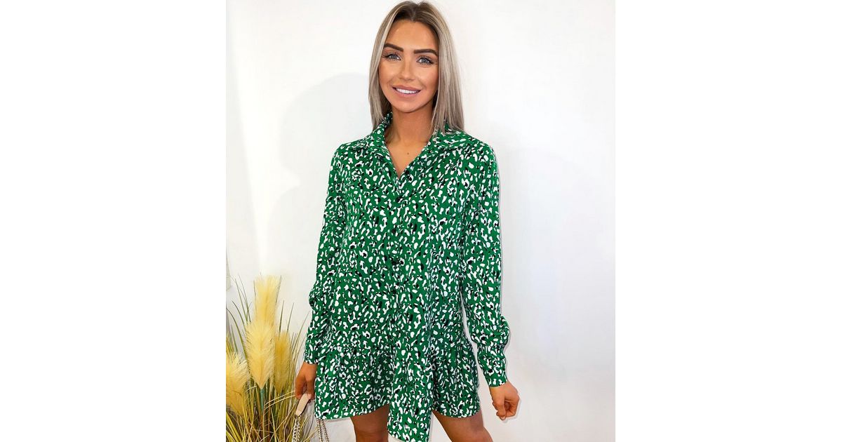 picture Leopard Print Button Up Shirt Dress new look