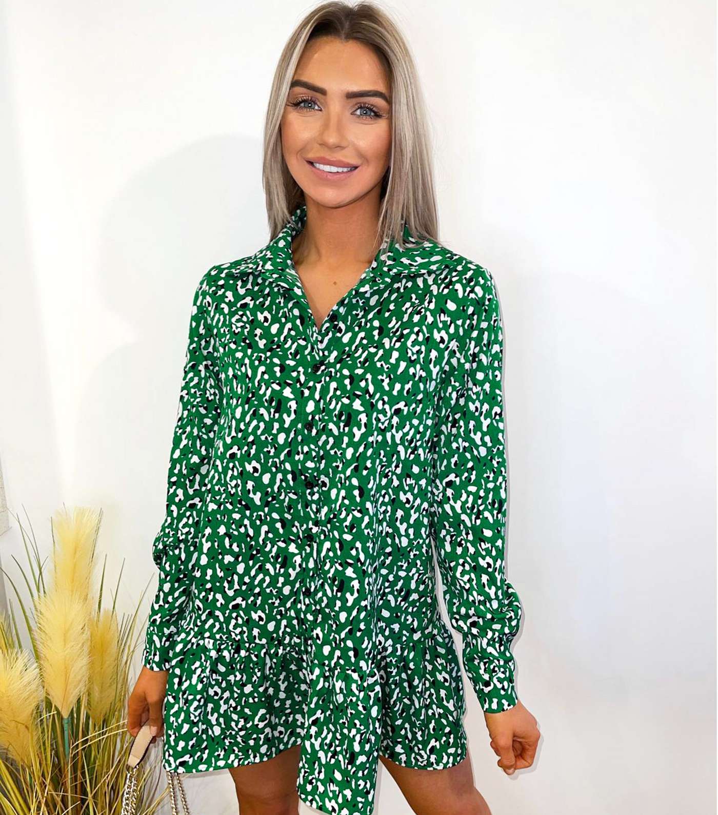 AX Paris Green Leopard Print Shirt Dress
