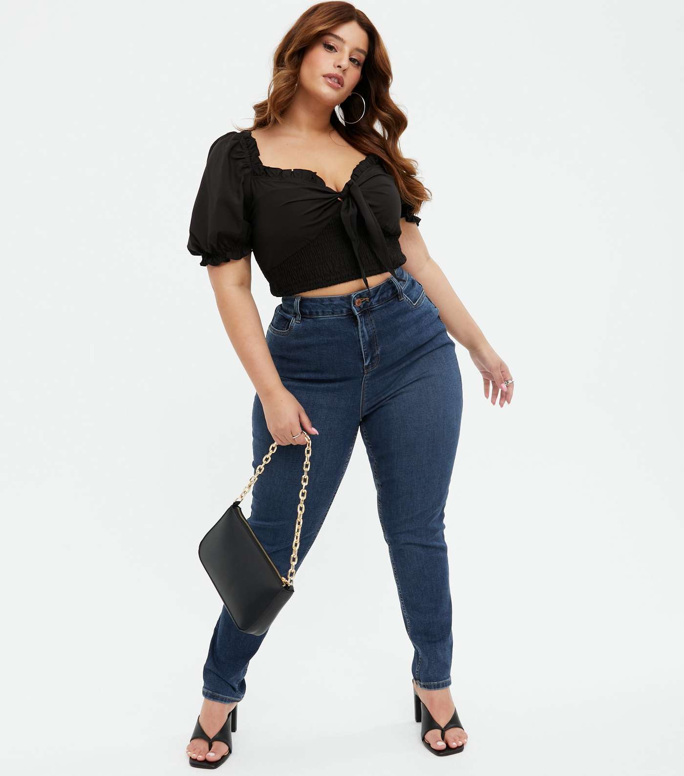 Urban Bliss Curves Black Shirred Tie Front Crop Top Image 2