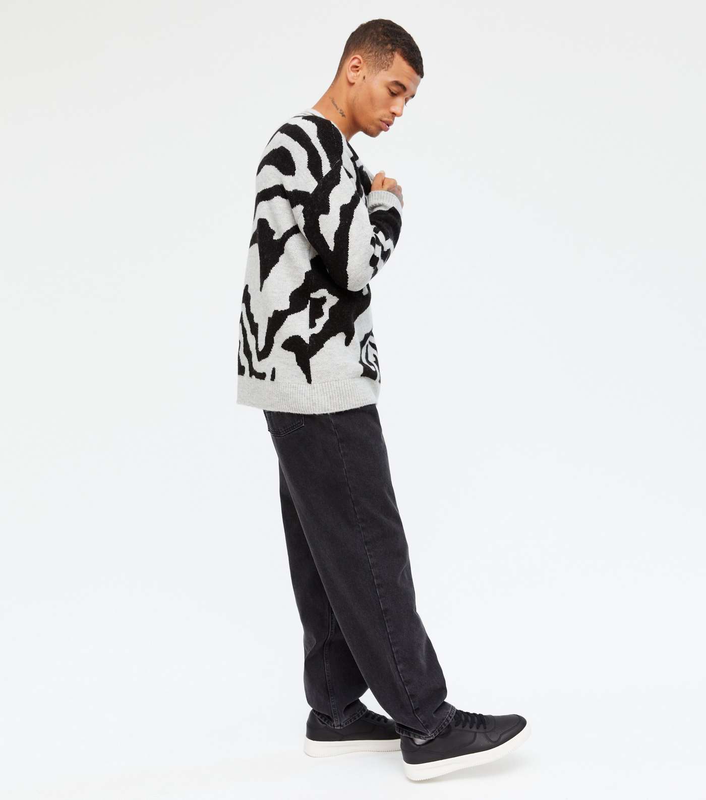 Pale Grey Tiger Pattern Relaxed Fit Jumper Image 2
