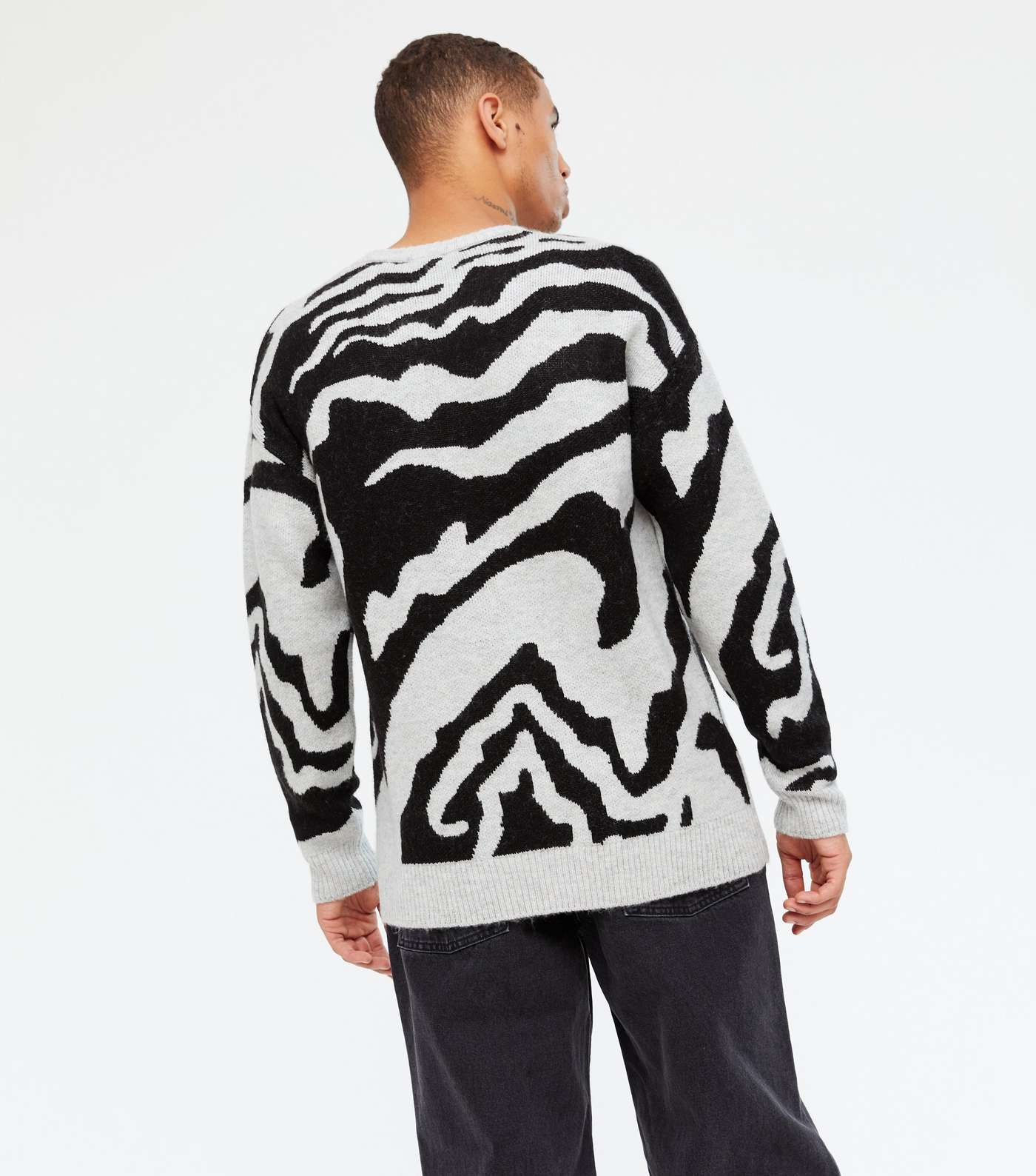 Pale Grey Tiger Pattern Relaxed Fit Jumper Image 4